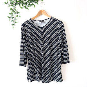 J.Jill Wearever Collection 3/4 Sleeve Blue Striped Rayon Top Size Large